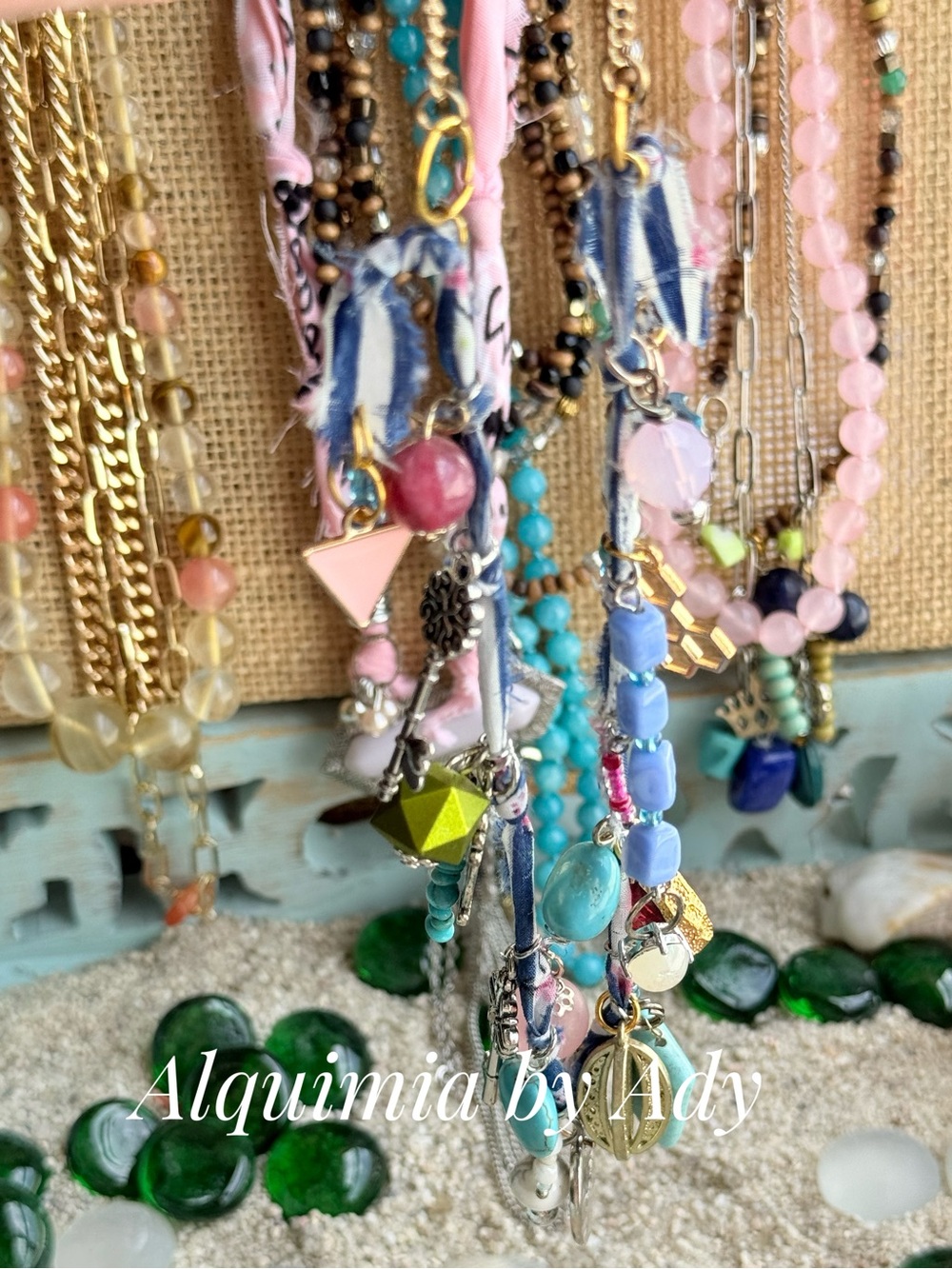 Charms multi layered statement bandanna necklace with turquoise - Picture 8 of 8